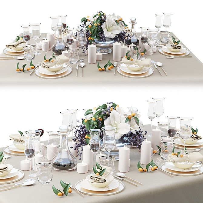 Elegant Lily Bouquet Table Setting 3D model image 1