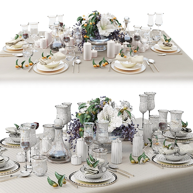 Elegant Lily Bouquet Table Setting 3D model image 2