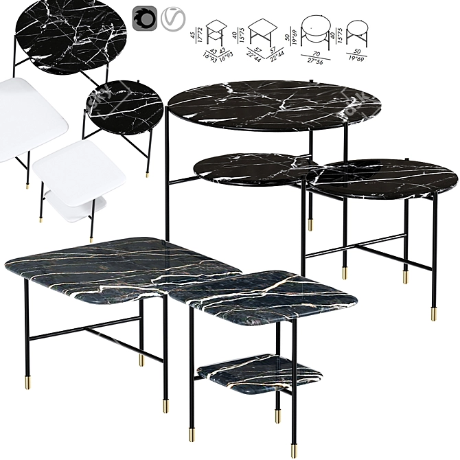 Sleek Low Adrian Table Set 3D model image 1