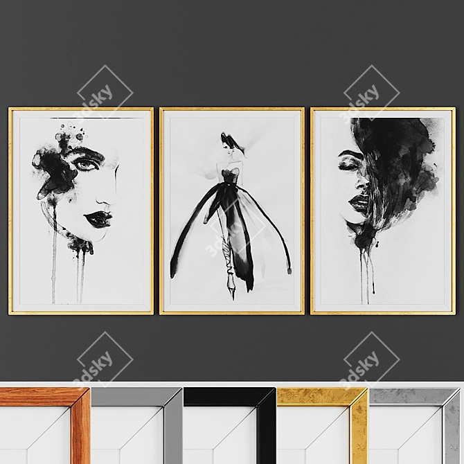 Versatile 3-piece Picture Frame Set 3D model image 1