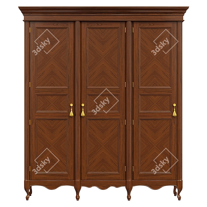 Solid Wood Wardrobe with High-Quality Textures 3D model image 1