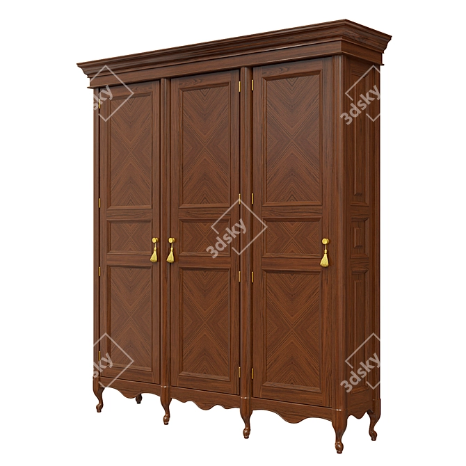 Solid Wood Wardrobe with High-Quality Textures 3D model image 2