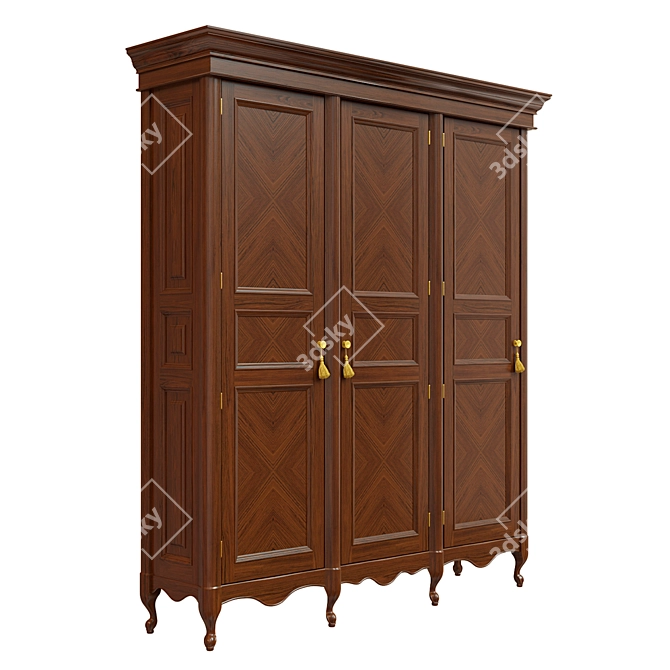 Solid Wood Wardrobe with High-Quality Textures 3D model image 3