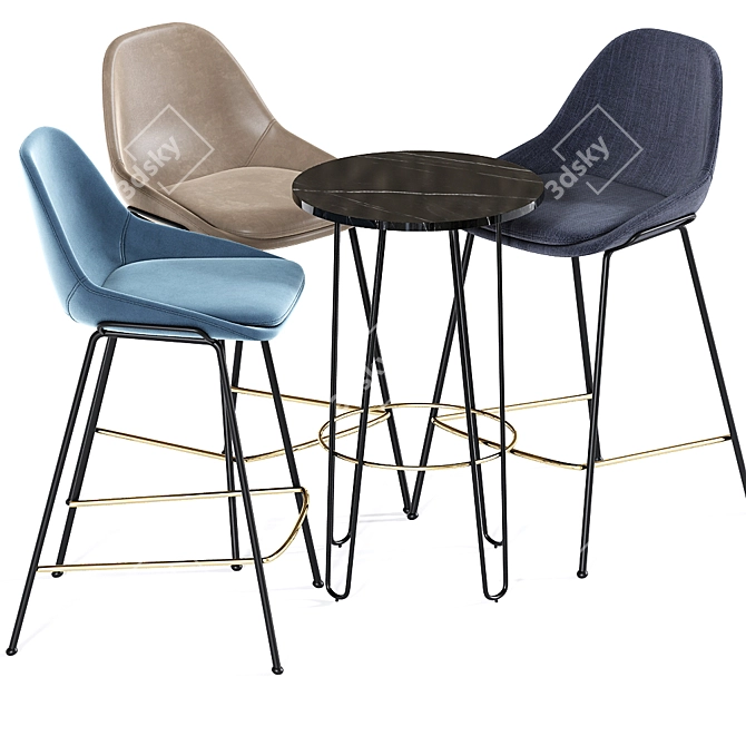 Sleek Hairpin Bar Set: Round Table & Nixon Stool 3D model image 2