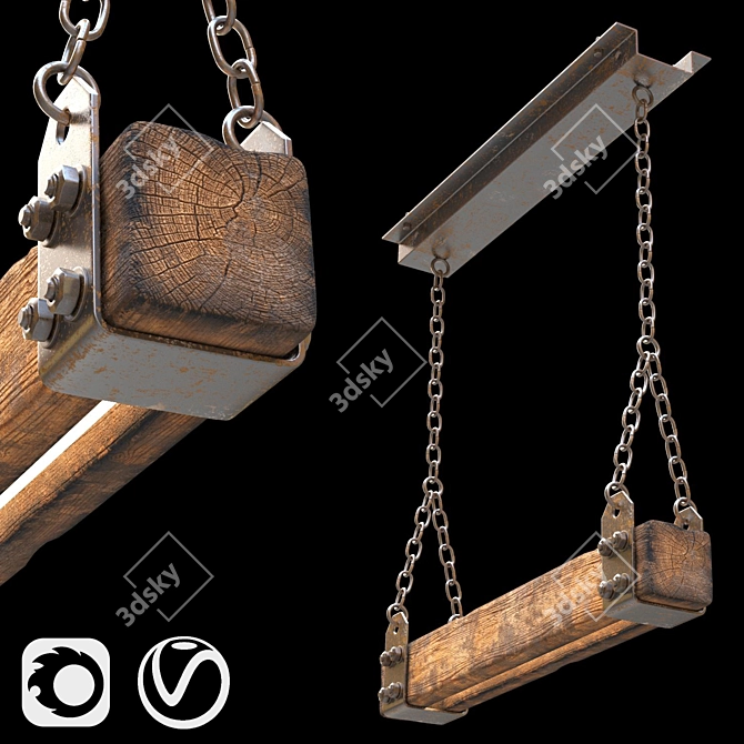 Rustic Charm Wooden Luster 3D model image 3