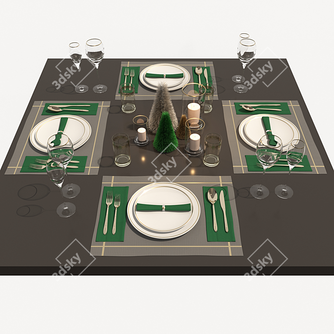 Elegant New Year's Table Set 3D model image 1