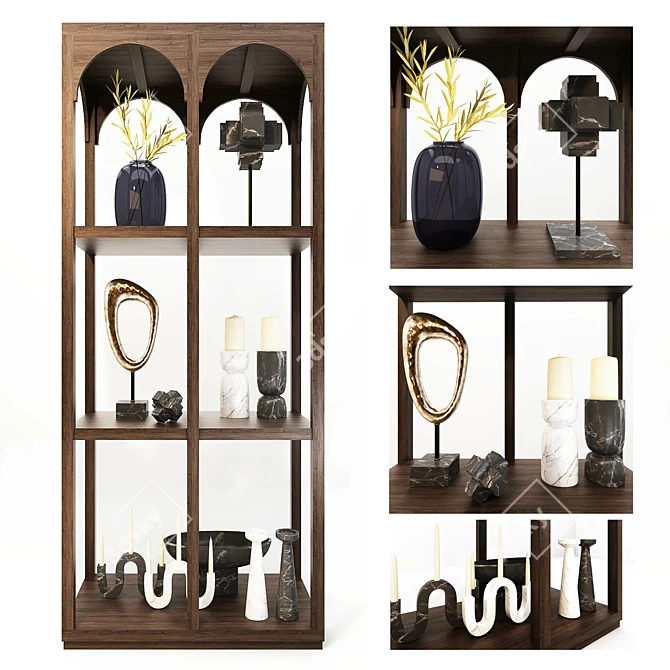 Elegant Arched Shelf with Décor 3D model image 1