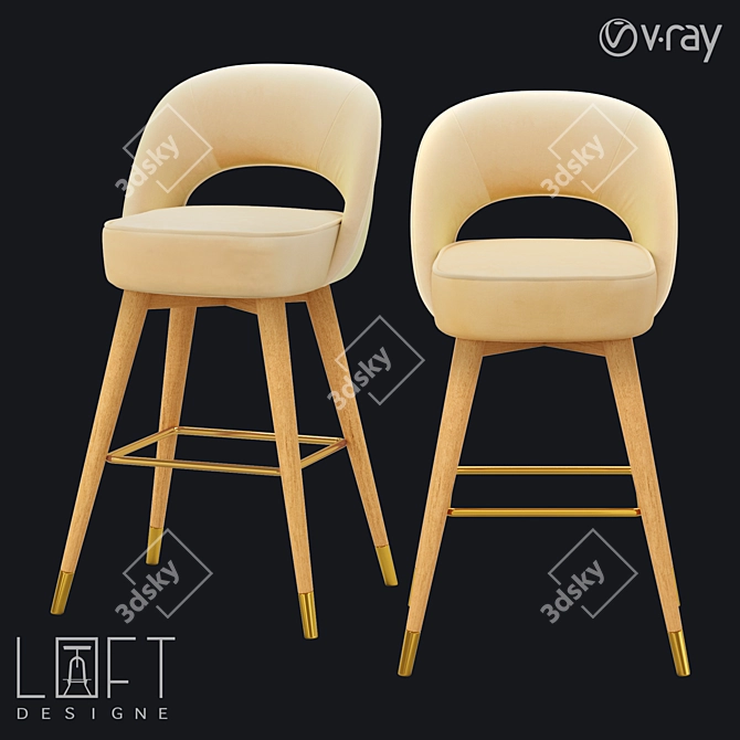 LoftDesigne 30805 Bar Stool: Modern Metal and Wood Design 3D model image 1