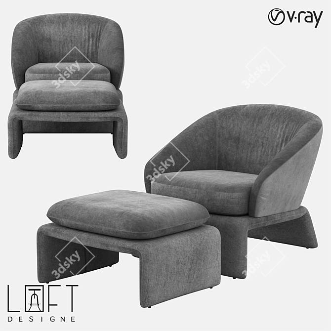 LoftDesign Armchair and Pouffe 3D model image 1