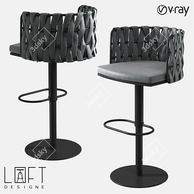 Industrial Metal and Faux Leather Bar Stool 3D model image 1