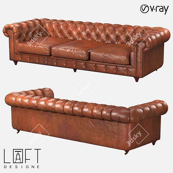 Modern Leather Loft Sofa 3D model image 1
