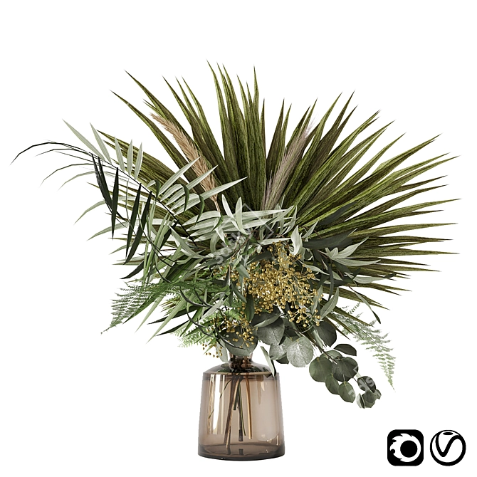 Tropical Green Oasis: Palms & Bouquet 3D model image 1