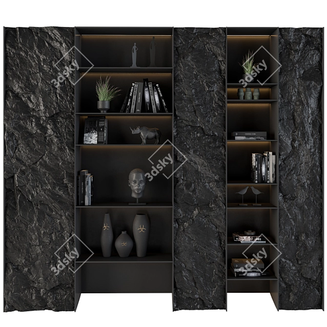 Rock Panel Black Display Cabinet 3D model image 1