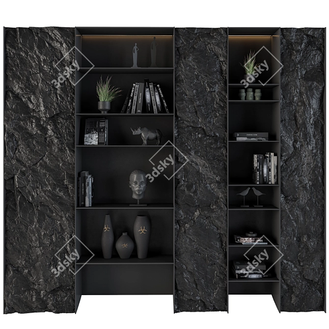 Rock Panel Black Display Cabinet 3D model image 2