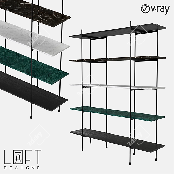 Sleek Metal and Marble Bookcase 3D model image 1