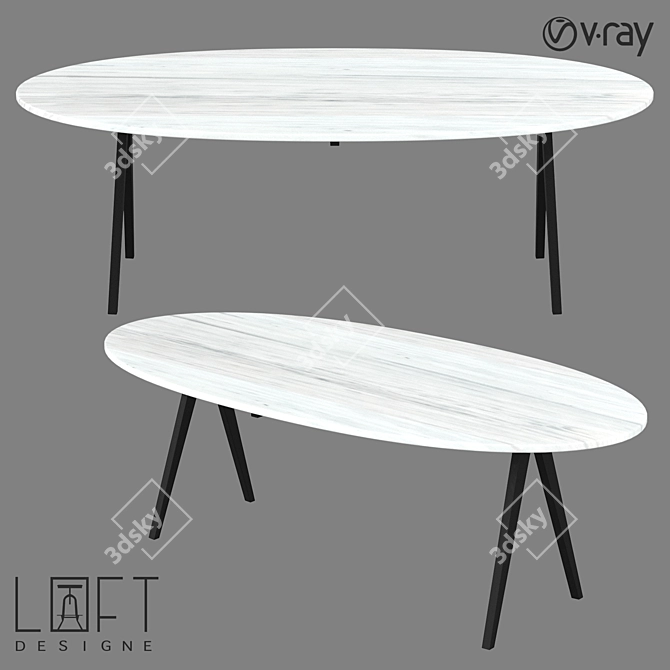 Sleek Metal and Marble Table (200x100x75 cm) 3D model image 1