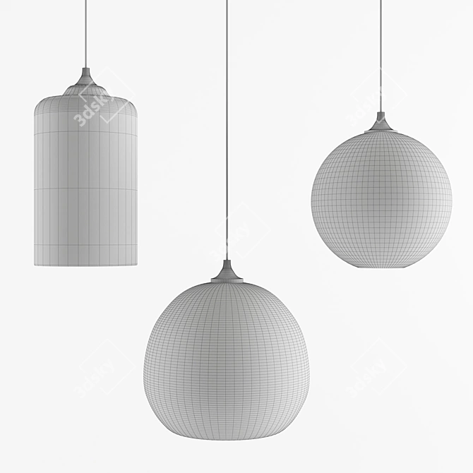 Elegant Metal and Glass Pendant Lamps Set of 2 3D model image 3