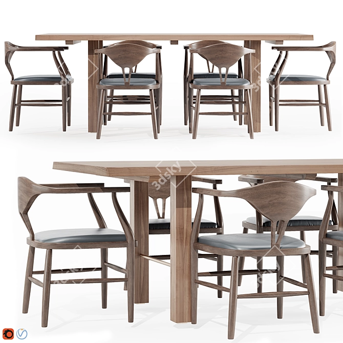 Rustic Montana Live Edge Dining Set 3D model image 1