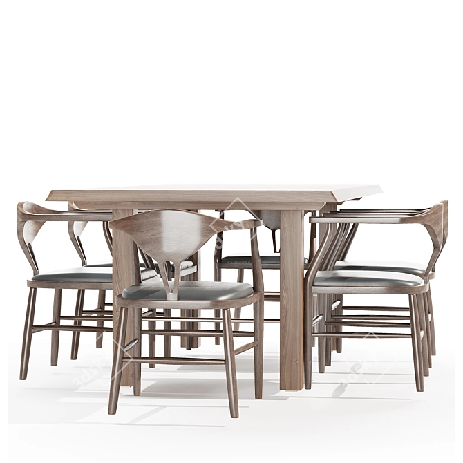 Rustic Montana Live Edge Dining Set 3D model image 2