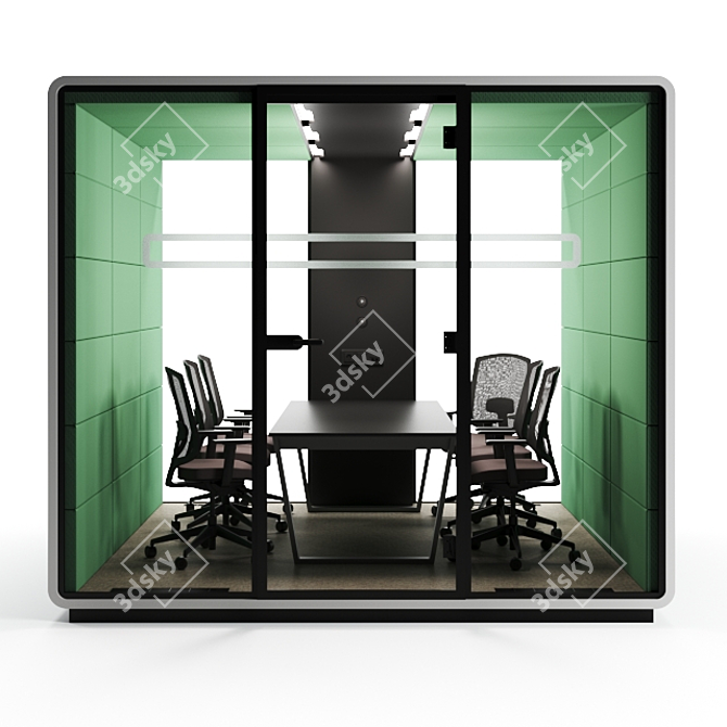 Mikomax HUSH MEET L: Modern Acoustic Office Stand with Table & Chairs 3D model image 2