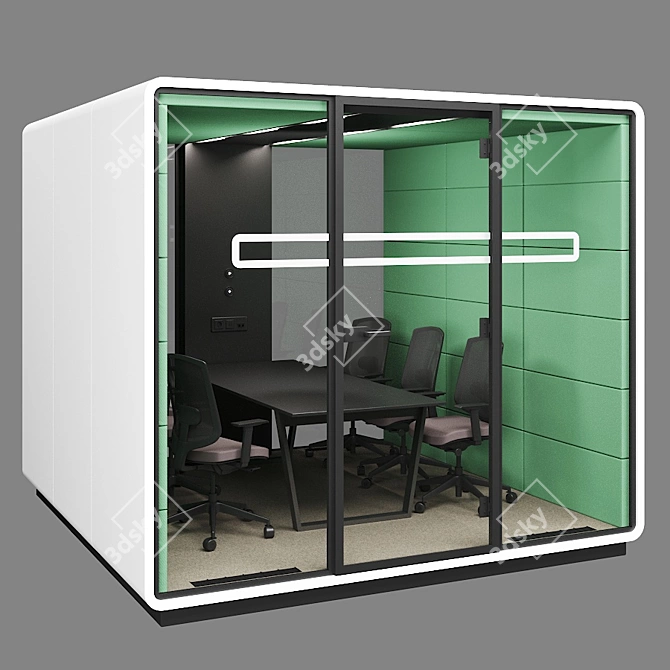 Mikomax HUSH MEET L: Modern Acoustic Office Stand with Table & Chairs 3D model image 6