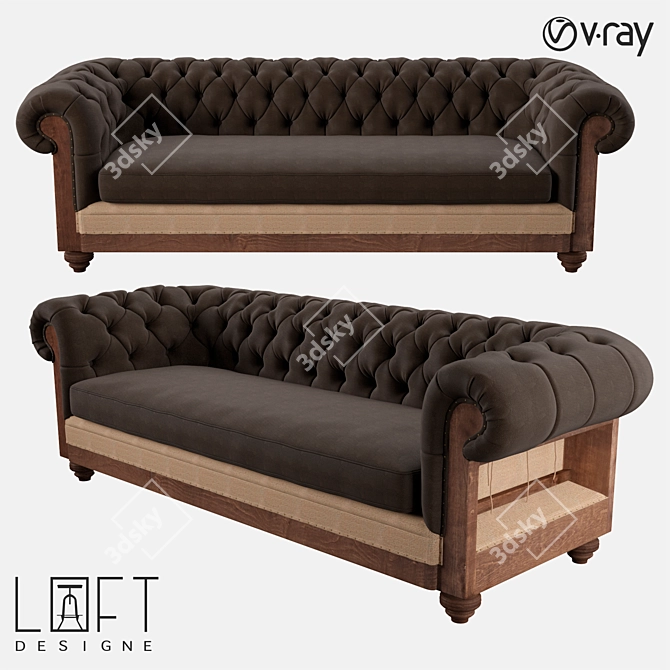 Sleek Wood and Fabric Sofa 3D model image 1