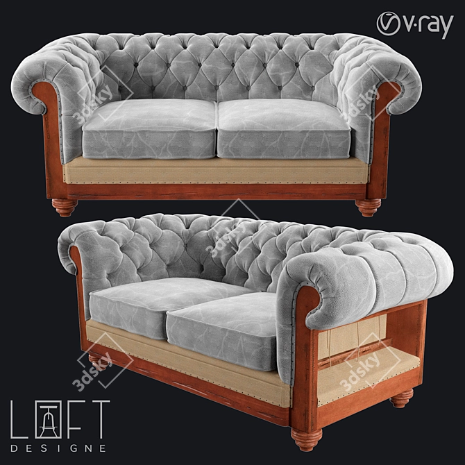 LoftDesigne 4223 Wood and Fabric Sofa 3D model image 1