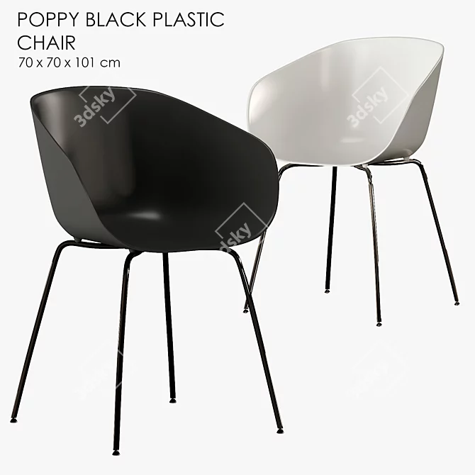 Modern Poppy Plastic Chair in Black and White 3D model image 1