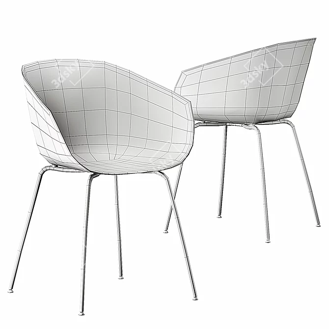 Modern Poppy Plastic Chair in Black and White 3D model image 3