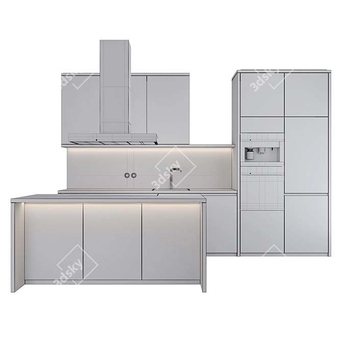 Modern Kitchen: Island & Miele Appliance 3D model image 1