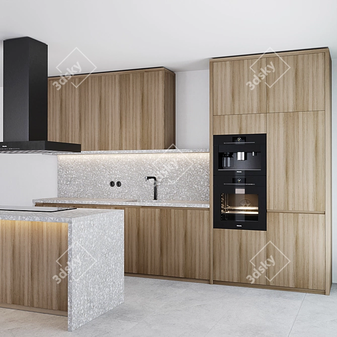 Modern Kitchen: Island & Miele Appliance 3D model image 2