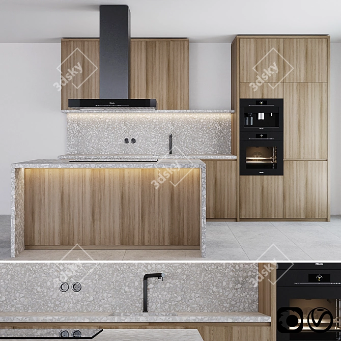 Modern Kitchen: Island & Miele Appliance 3D model image 5