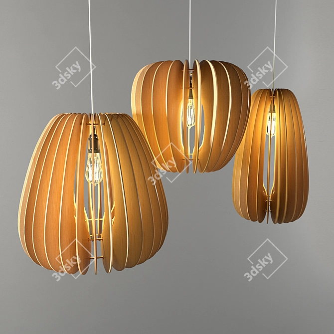 Rustic Wood Pendant Light 3D model image 1
