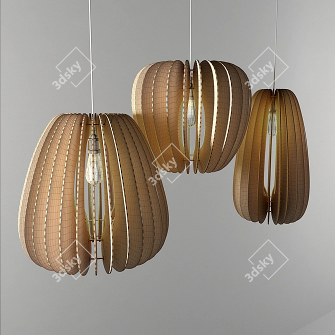 Rustic Wood Pendant Light 3D model image 3