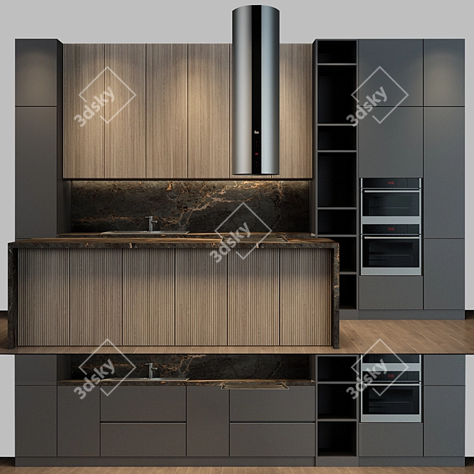 Sleek Stainless Steel Kitchen Set 3D model image 1