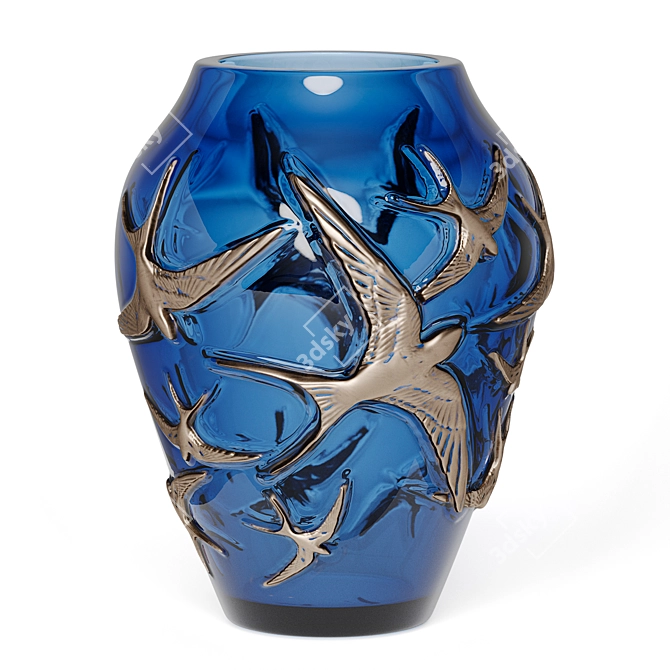 Lalique Hirondelles Crystal Vase: Elegant & Golden 3D model image 2