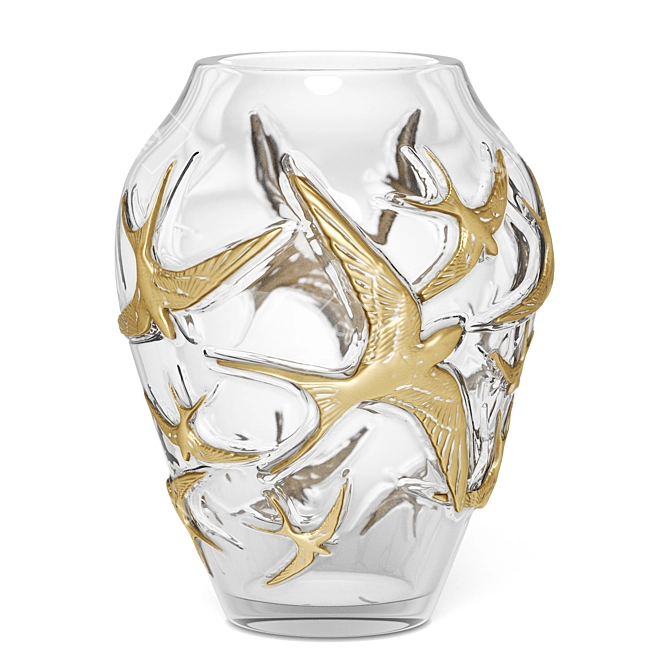 Lalique Hirondelles Crystal Vase: Elegant & Golden 3D model image 3