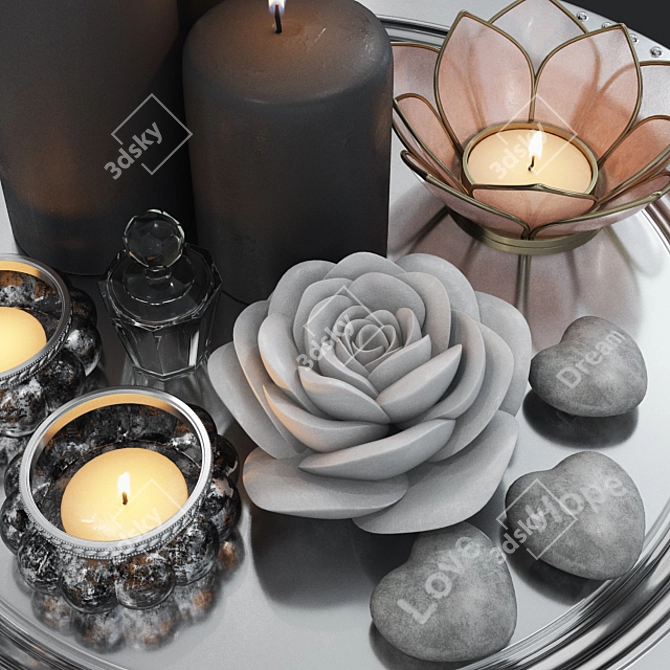 Luxury Candle Set with Tray and Glasses 3D model image 3