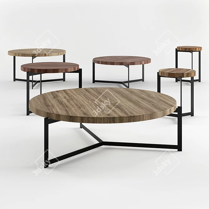 Sleek Oak Coffee & Side Table 3D model image 1