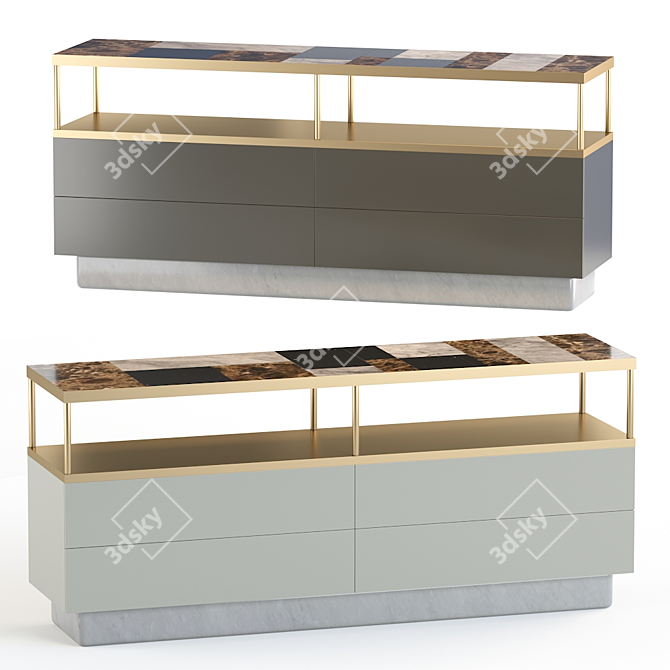 Marble-Tiled Sideboard with Brass Accent 3D model image 1