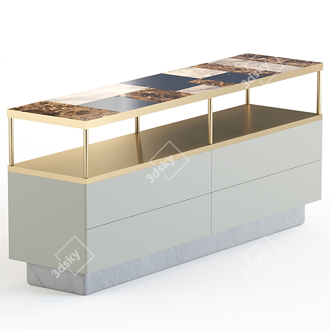 Marble-Tiled Sideboard with Brass Accent 3D model image 2