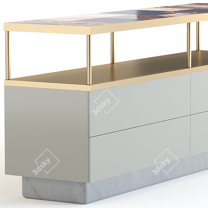 Marble-Tiled Sideboard with Brass Accent 3D model image 3