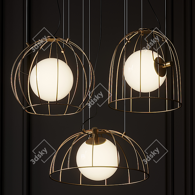 Golden Cage Pendant: Mid Century Modern 3D model image 2