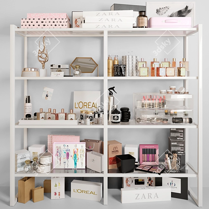 Beauty Essentials Rack: Creams, Lipsticks, Perfumes 3D model image 1