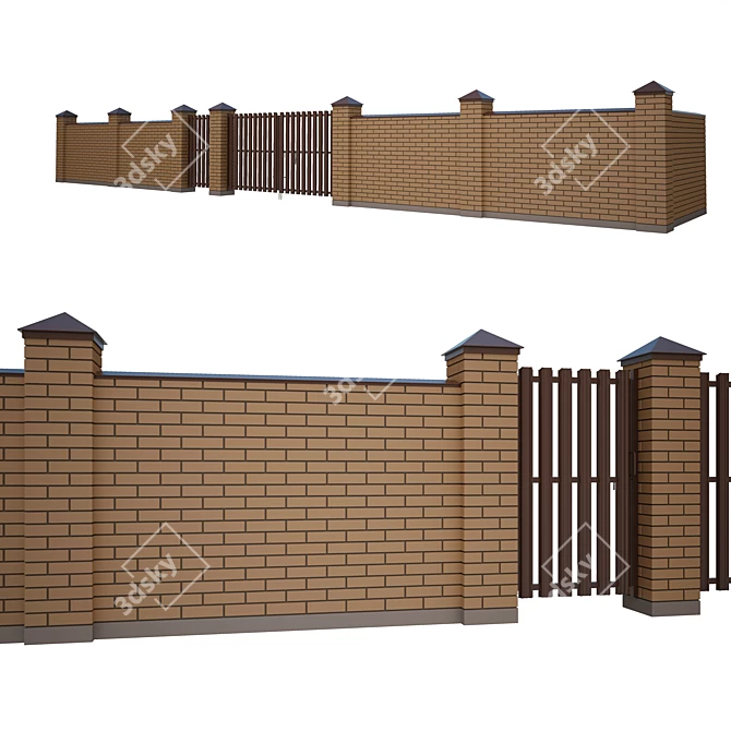 Modular Brick and Euro Panel Fencing 3D model image 3