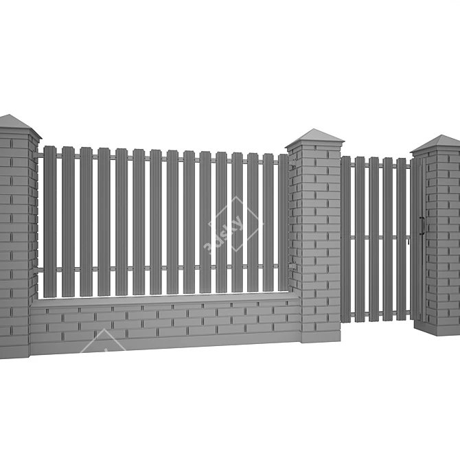 Modular Brick and Euro Panel Fencing 3D model image 4