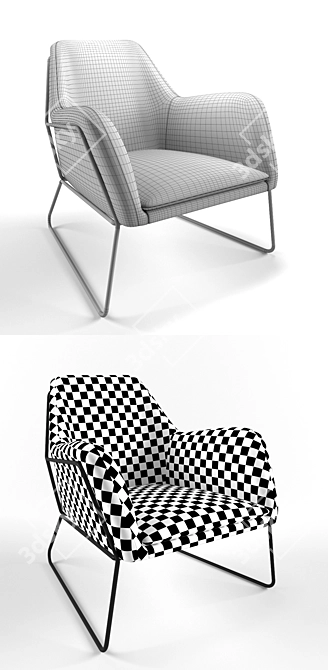 Monochrome Print Industrial Armchair 3D model image 4