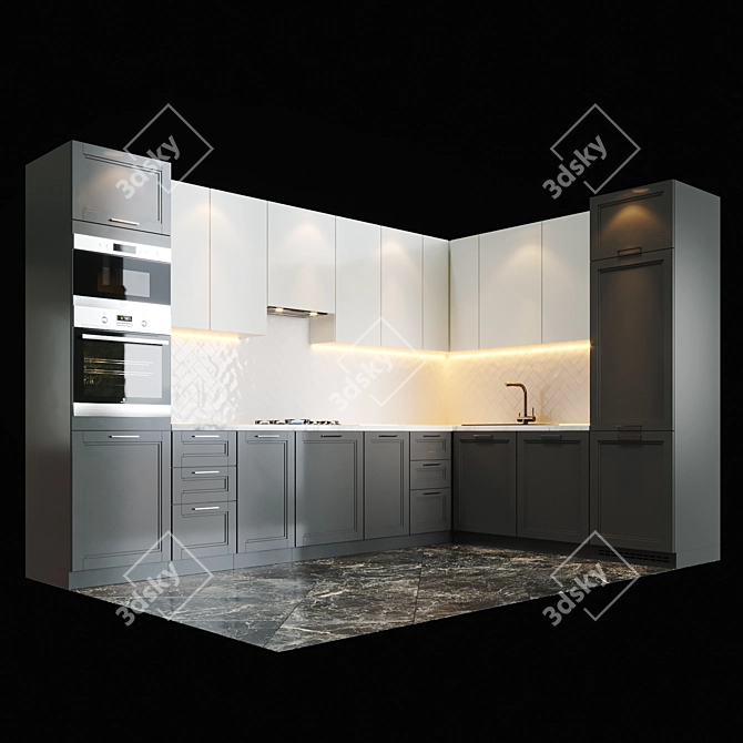 Sleek Kitchen Set 3D model image 2