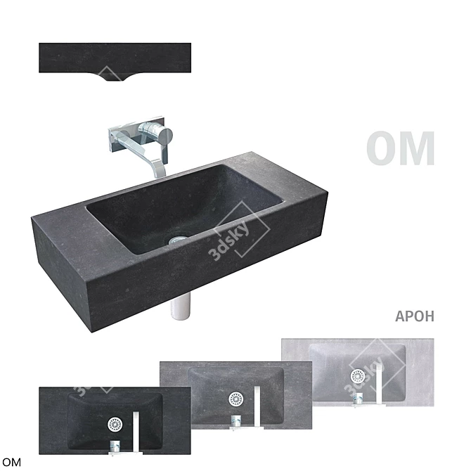 Compact Concrete Sink "Aron" - Modern, Stylish & Space-Saving 3D model image 5