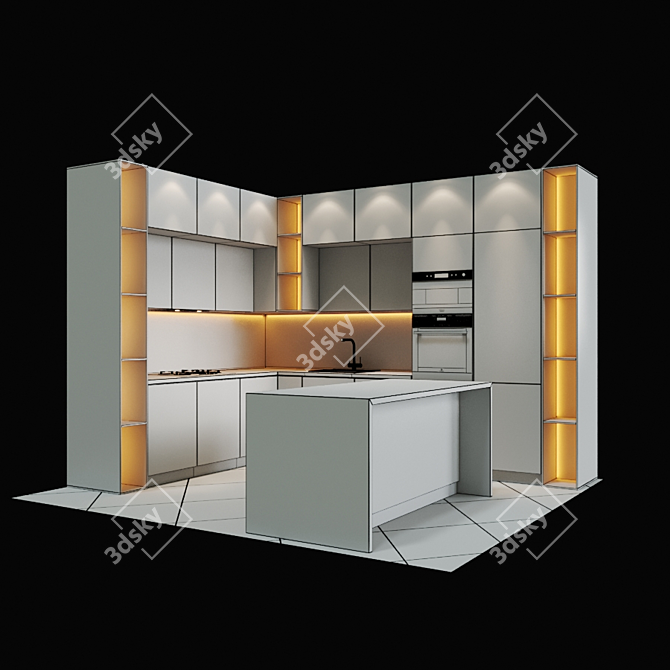 Modern Black Kitchen Set 3D model image 2